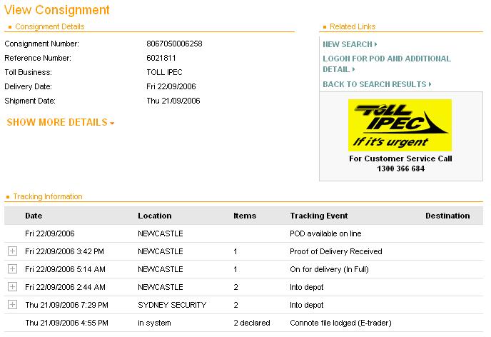 toll ipec tracking